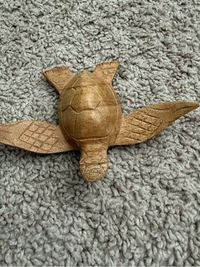 Wooden Sea Turtle Wall Accent in Golden Brown